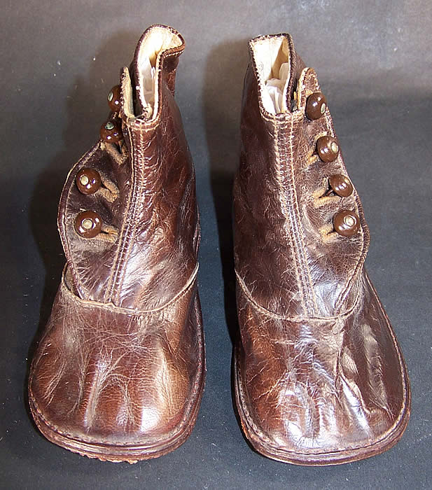 Edwardian Dark Brown Leather High Button Child Baby Boots Shoes side view.