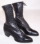 Unworn Women's Vintage Victorian Black Leather High Top Lace-up Boots