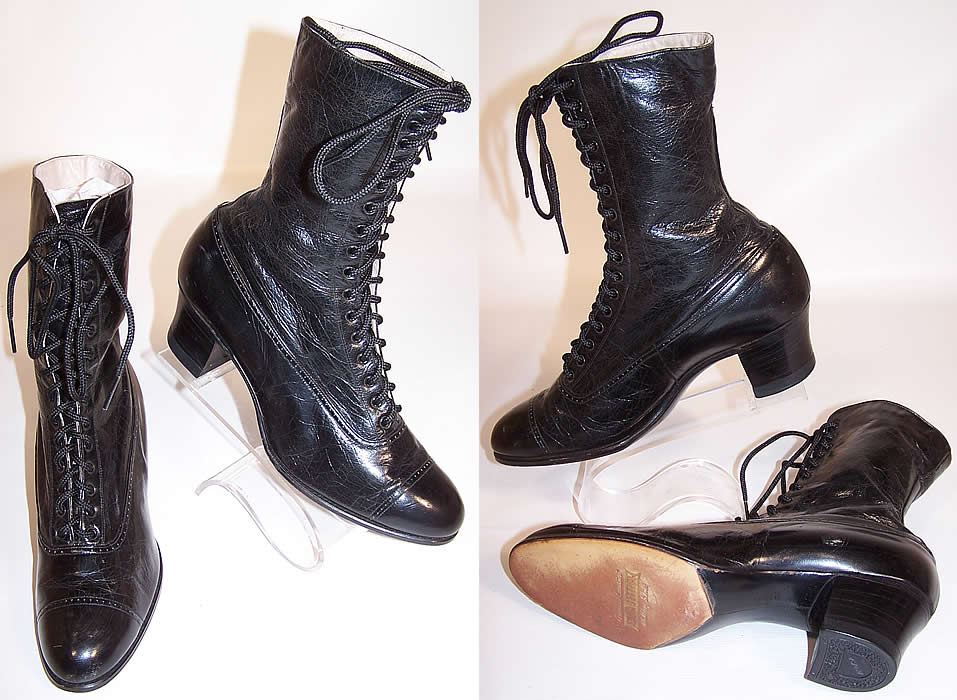  Victorian Enna Jettick Walking Shoes Black Leather High Top Lace-up Boots 2 views