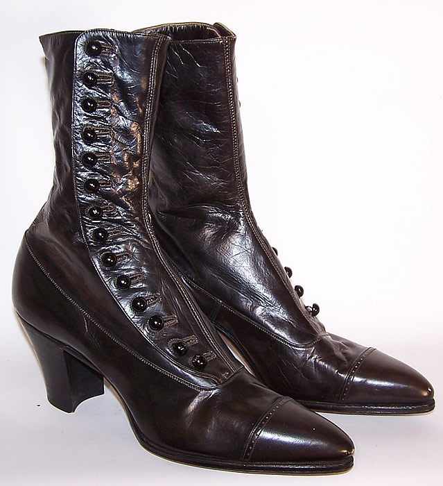 Unworn Victorian Women's Black Leather High Top Button Boots