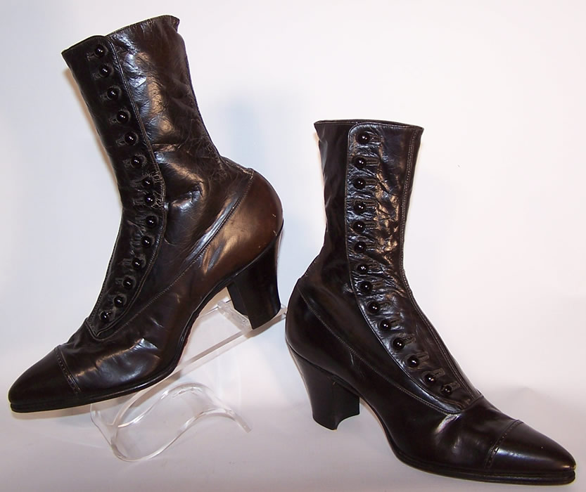 Unworn Victorian Women's Black Leather High Top Button Boots