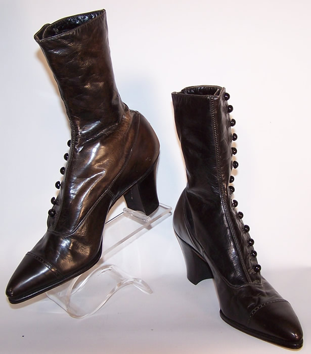 Unworn Victorian Women's Black Leather High Top Button Boots