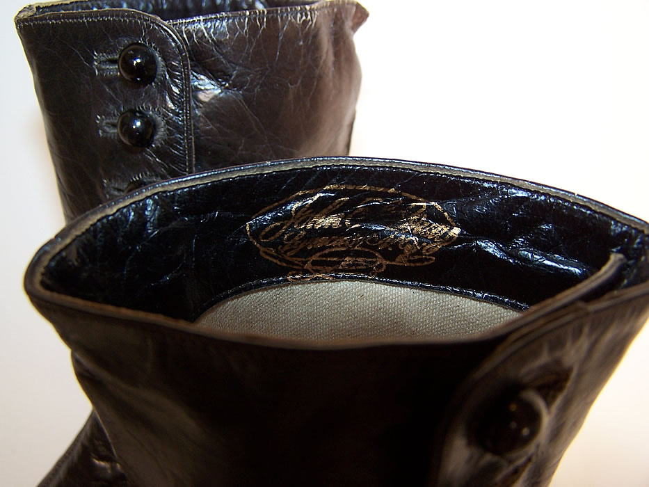Unworn Victorian Women's Black Leather High Top Button Boots