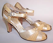 Vintage 1930s Thayer McNeil Cream Silk Satin Ankle Strap Evening Wedding Shoes