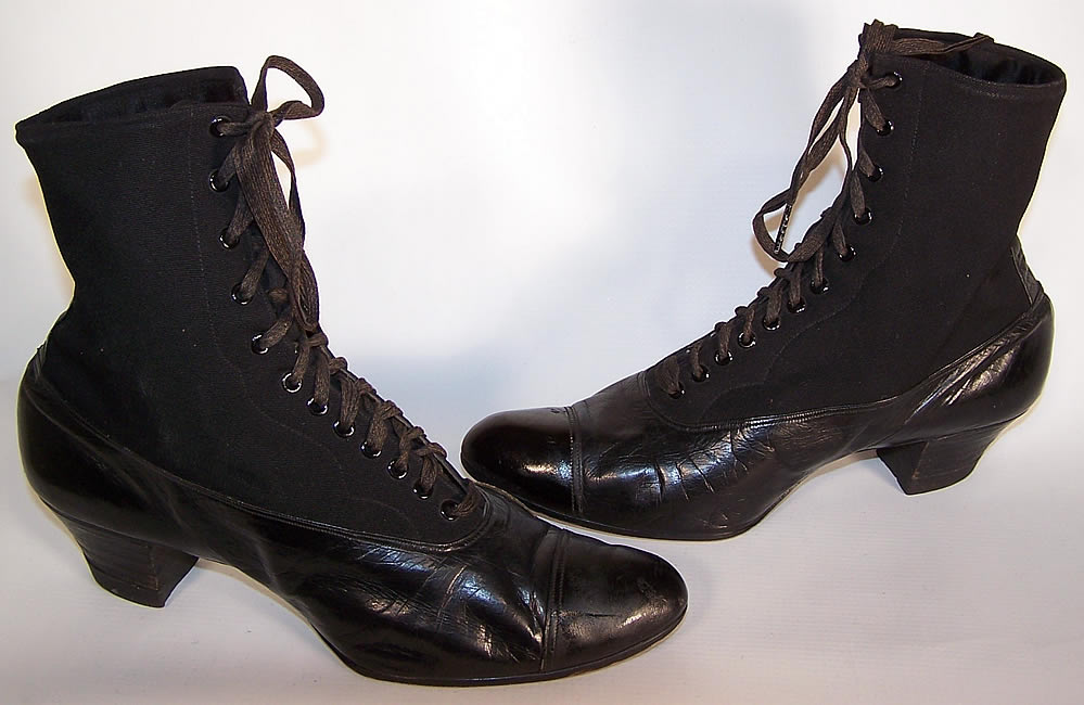 Victorian Baker & Bowman Black Leather Wool High Top Lace-up Boots