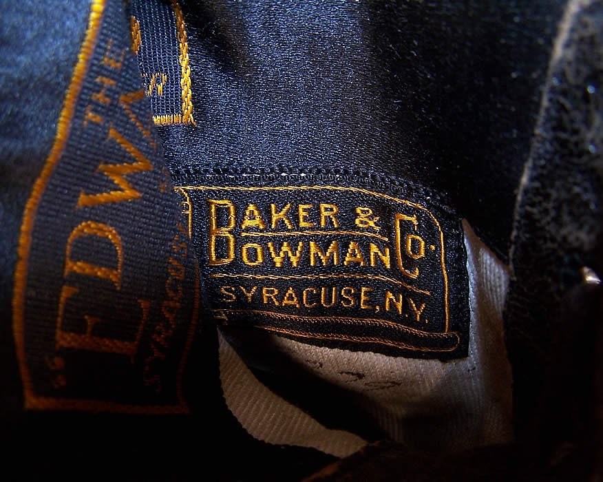  Victorian Baker & Bowman Black Leather Wool High Top Lace-up Boots label close up.
