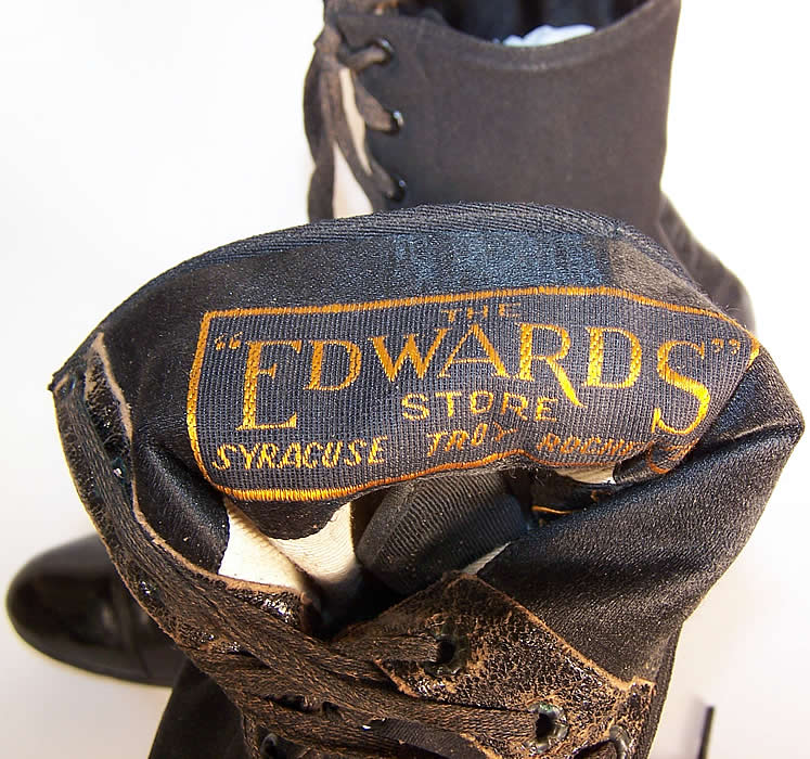 Victorian Baker & Bowman Black Leather Wool High Top Lace-up Boots label close up.