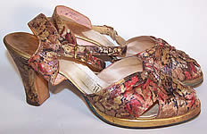 Vintage 1940s Gold Metallic Lam&eacute; Leather Platform Ankle Strap Shoes