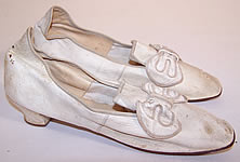 Victorian Wedding White Kid Bow Trim High Back Heel Straight Sole Shoes
