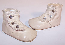 Victorian Antique Beige Cream Leather High Button Baby Boots Infant Shoes