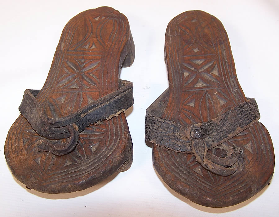 Antique Pakistan Afghanistan Carved Wood Khrawan Stilt Sandal Shoes