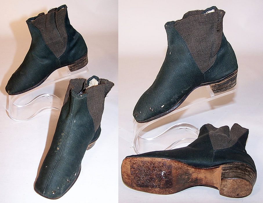 Victorian Child's Black Wool Straight Sole Dainty Ankle Half Boots