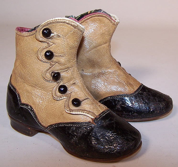Victorian Black & Tan Leather High Button Button Baby Boots Childs Shoes