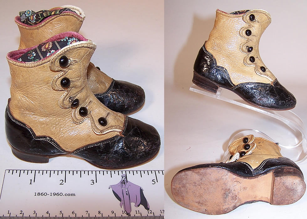 Victorian Black & Tan Leather High Button Button Baby Boots Childs Shoes