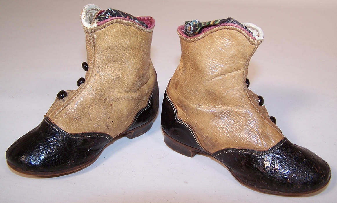 Victorian Black & Tan Leather High Button Button Baby Boots Childs Shoes