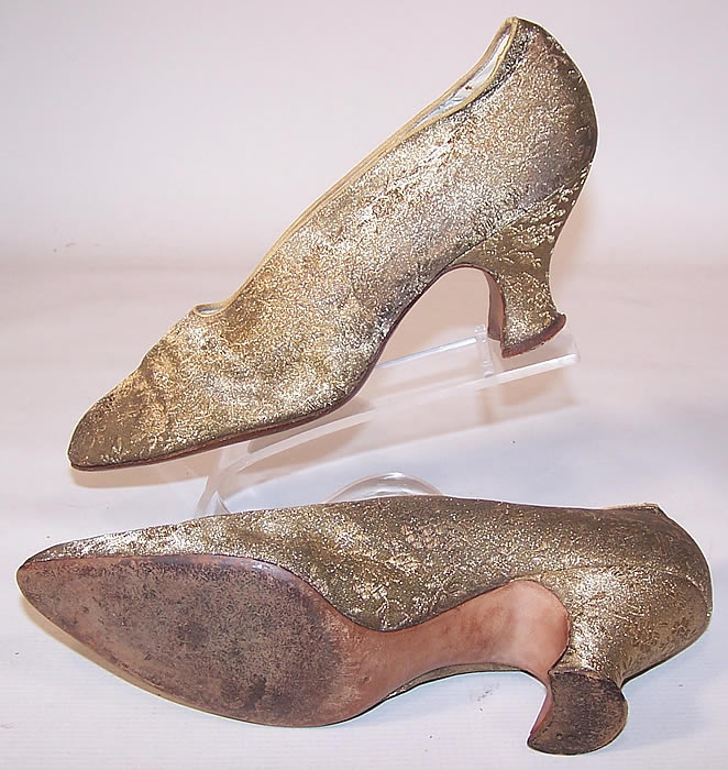 Vintage J&J Slater NY Art Deco Gold Lam&eacute; Brocade Flapper Slipper Shoes