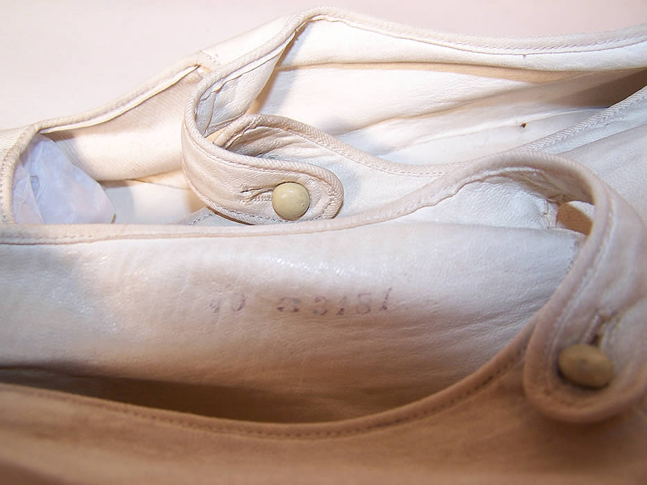 Edwardian White Kid Leather Button Strap Mary Jane Shoes