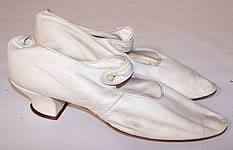 Edwardian White Kid Leather Button Strap Mary Jane Shoes