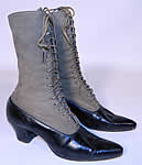 Victorian Gray Suede Black Leather Two Tone High Top Lace-up Boots