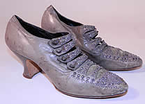 Edwardian Dove Gray Leather Steel Cut Beaded Button Strap Shoes