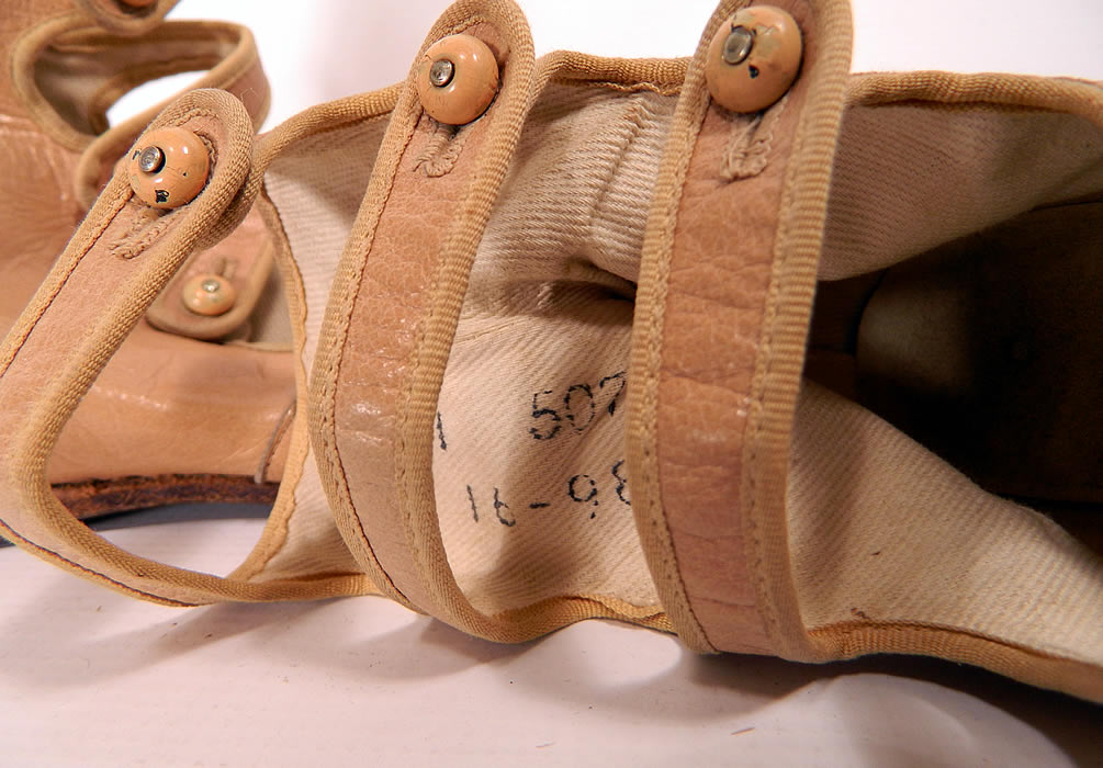 Edwardian Tan Leather High Button Strap Childrens Boots Shoes