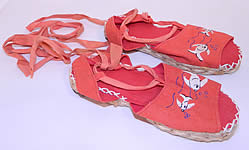Vintage Red Linen Goldfish Ankle Tie Rope Sole Childrens Beach Sandal Shoes