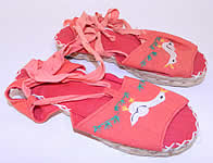 Vintage Red Linen Geese Ankle Tie Rope Sole Childrens Beach Sandal Shoes 