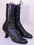Victorian Antique Black Leather Jet Beaded High Top Lace-up Boots