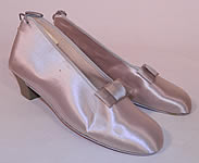 Vintage Practical Burial Slippers Silver Grey Satin Funeral Shoes Pumps. 
