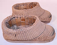 Antique Chinese Woven Braided Straw Hand Carved Wooden Farmers Shoes. 