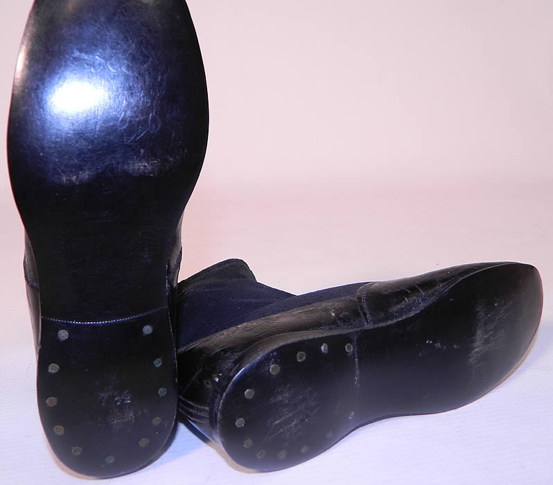 Victorian Black Wool Leather High Button Button Baby Boots Childs Shoes. There are rounded toes, a low heel and hard leather black soles stamped on the bottoms a size 7 1/2.