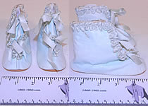 Unworn Victorian Antique Blue Kid Leather Silk Ribbon Baby Boots Infant Shoes