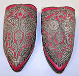 Vintage Moroccan Ladies Mules Cherbil Metal Embroidery Red Leather Slipper Shoes