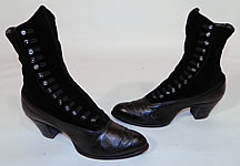 Victorian Black Velvet & Leather High Top Button Boots WH Tuttle Co Boston