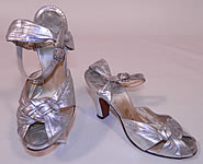 Vintage Bullock's Wilshire Silver Lam&eacute; Lame Leather Ankle Strap Evening Dance Shoes 

