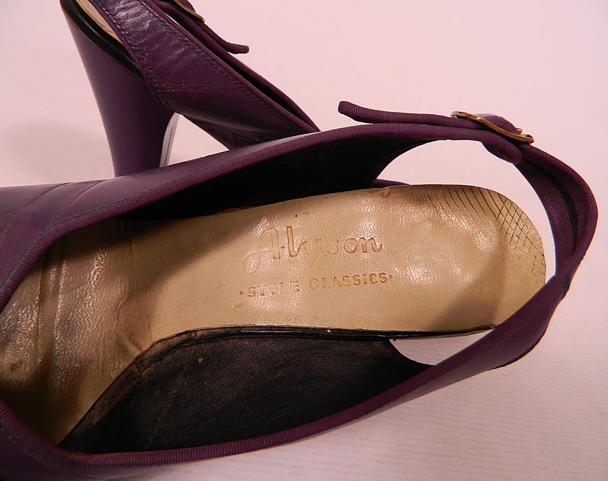 Vintage Alyson Style Classics Purple  Leather Slingback Platform Shoes
There is an embossed stamped label "Alyson Style Classics" on the insoles. 