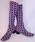 Vintage Patriotic Red White Blue Stars & Stripes Stretch Fabric Knee High GoGo Boots