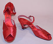 Vintage O'Connor & Goldberg Red Silk Satin Ankle Strap Evening Shoes