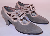 Vintage R.H. White Co.  Gray Suede Leather Button Strap Mary Jane Flapper Shoes