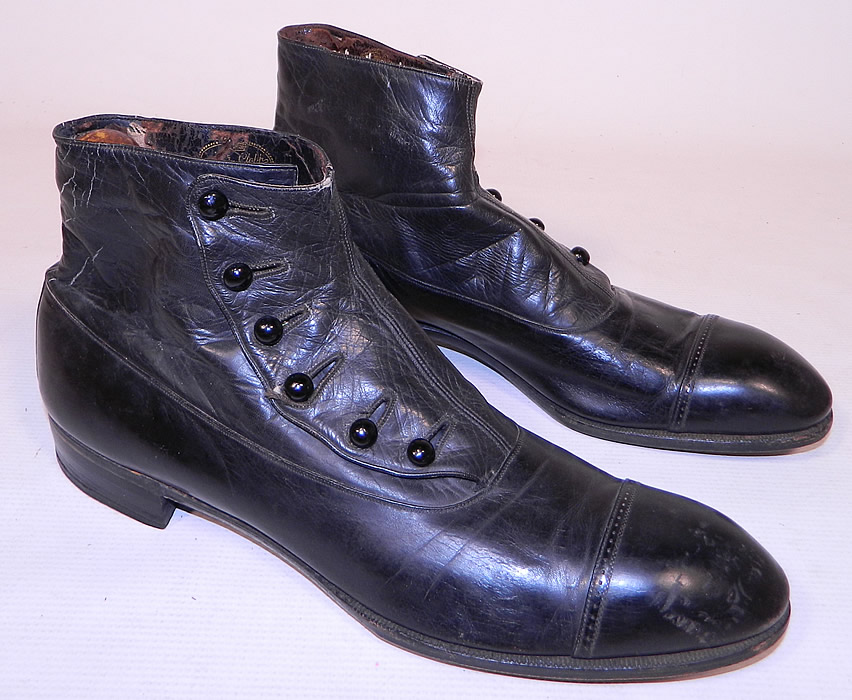 Victorian Vintage Edwin Clapp Shoe Mens Black Leather High Button Boots