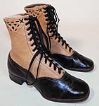 Edwardian Black & Tan Two Tone Leather Lacing Cutouts High Top Boots Shoes

