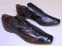 Victorian Brown & Black Leather Crooked Sole Square Toe Dainty Ankle Half Boots
