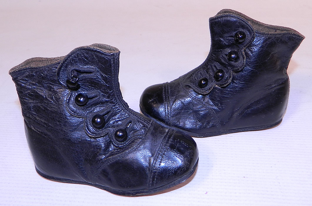 Victorian Antique Black Leather High Button Baby Boots Childs Shoes