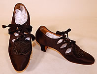 Vintage Thayer McNeil Co Boston Black Silk Beaded Buckle Eyelet Flapper Shoes
