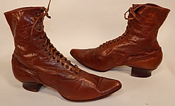 Victorian Antique Womens Brown Leather High Top Lace-up Boots Shoes
