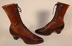 Unworn Victorian Brown Two Tone Leather High Top Lace-up Boots Shoes
