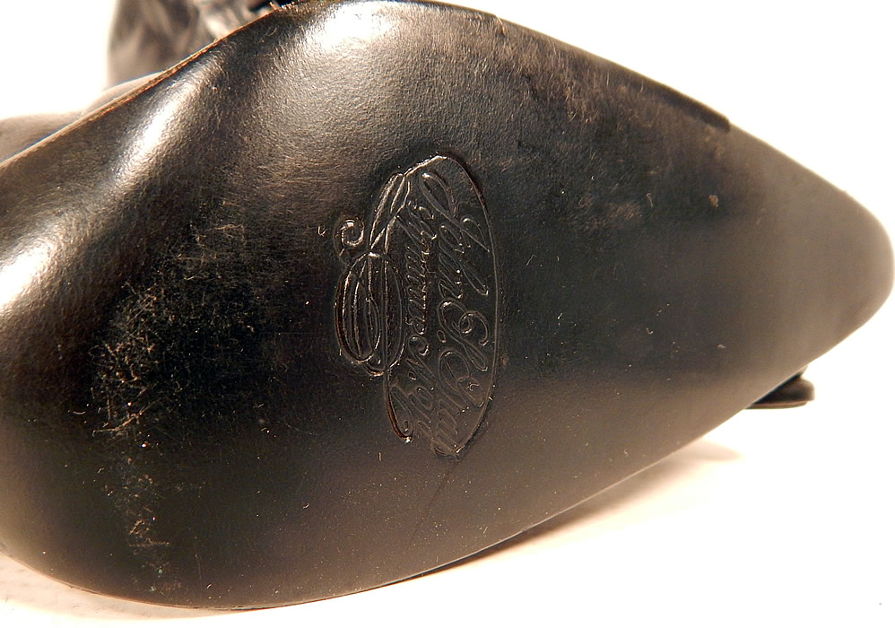 Unworn Victorian Black Leather High Top Lace-up Boots Poehlman Shoe Co.
They are stamped  "John S. Gray" on the bottom soles. 