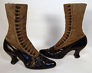 Victorian Women's Antique Gray Suede Black Patent Leather High Top Button Boots
