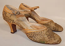 Vintage Saks Fifth Avenue Art Deco Gold Silver Leather Lam&eacute; Lame Brocade Flapper Shoes
