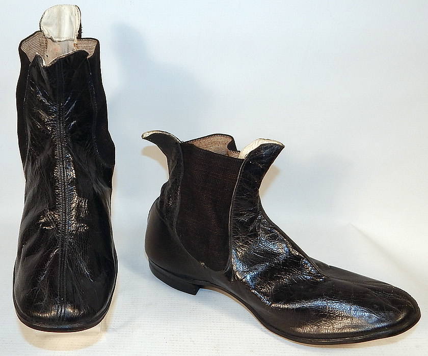 Unworn Antique Victorian Black Leather Hub Gore Elastic Side Dainty Ankle Half Boots
They are made of black leather, with black Hub Gore patented elastic fabric sides.
